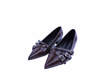 décolleté pelle lucida marrone